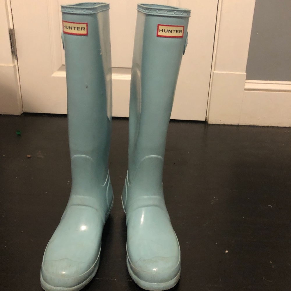 Blue tall hunter rainboots size 9